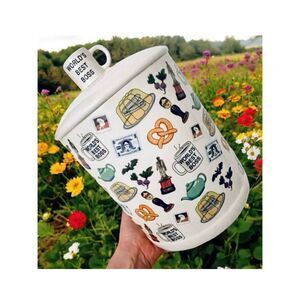 NWT NBC The Office World's Best Boss Large 10" White Ceramic Canister Jar read